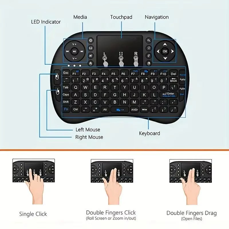I8 2.4GHz Mini Wireless Keyboard and Air Mouse Remote with Touchpad for Android TV Box, PC, and Smart TV