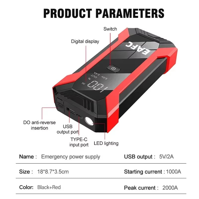 Ultimate 2000A Portable Car Jump Starter & Power Bank - Emergency Charger for 12V Batteries