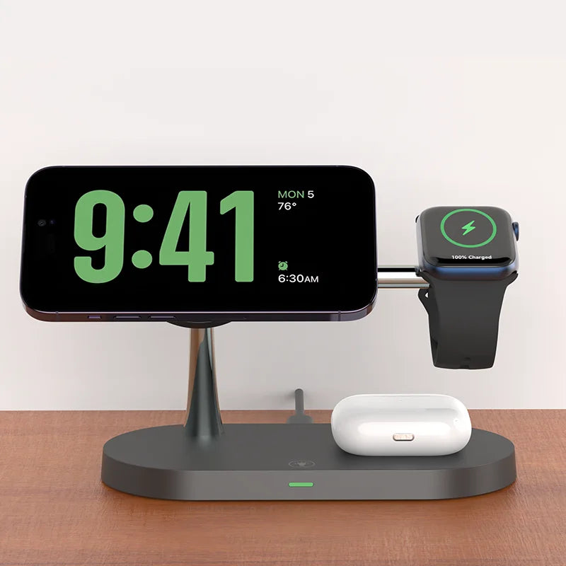 3-in-1 Wireless Charging Stand for iPhone 12-16, Apple Watch Series 4-10, and AirPods Pro/2/3 - Fast Charging Station