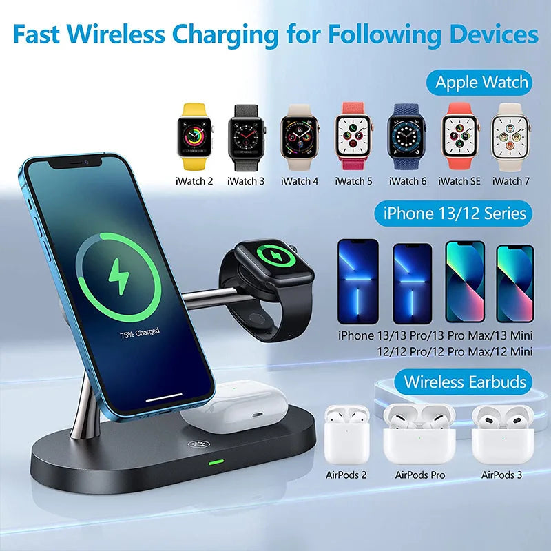 3-in-1 Wireless Charging Stand for iPhone 12-16, Apple Watch Series 4-10, and AirPods Pro/2/3 - Fast Charging Station