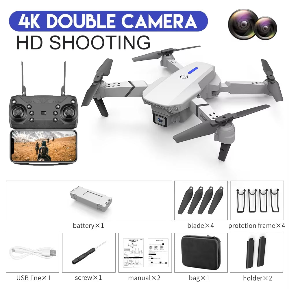 2023 New E88 Pro WIFI FPV Drone Wide Angle HD 4K 1080P Camera Height Hold RC Foldable Quadcopter Dron Helicopter Toys Gift