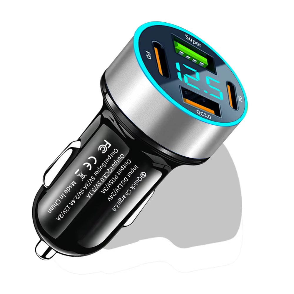 66W USB Car Charger 4 Ports USB Type C Fast Charging Car Charger QC3.0 USB C Car Phone Charger for Iphone Samsung Huawei Xiaomi