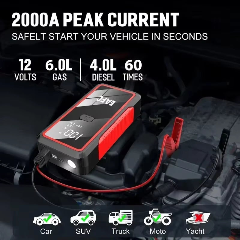 Ultimate 2000A Portable Car Jump Starter & Power Bank - Emergency Charger for 12V Batteries