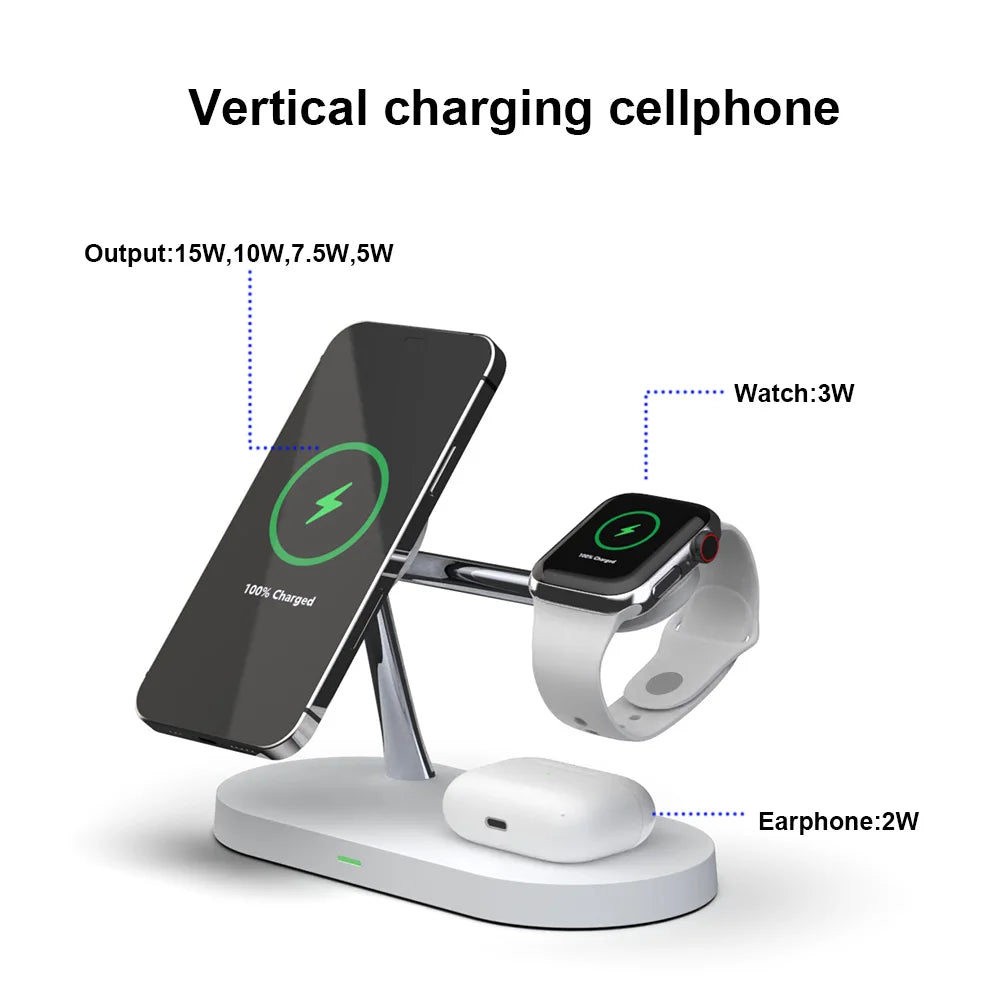3-in-1 Wireless Charging Stand for iPhone 12-16, Apple Watch Series 4-10, and AirPods Pro/2/3 - Fast Charging Station