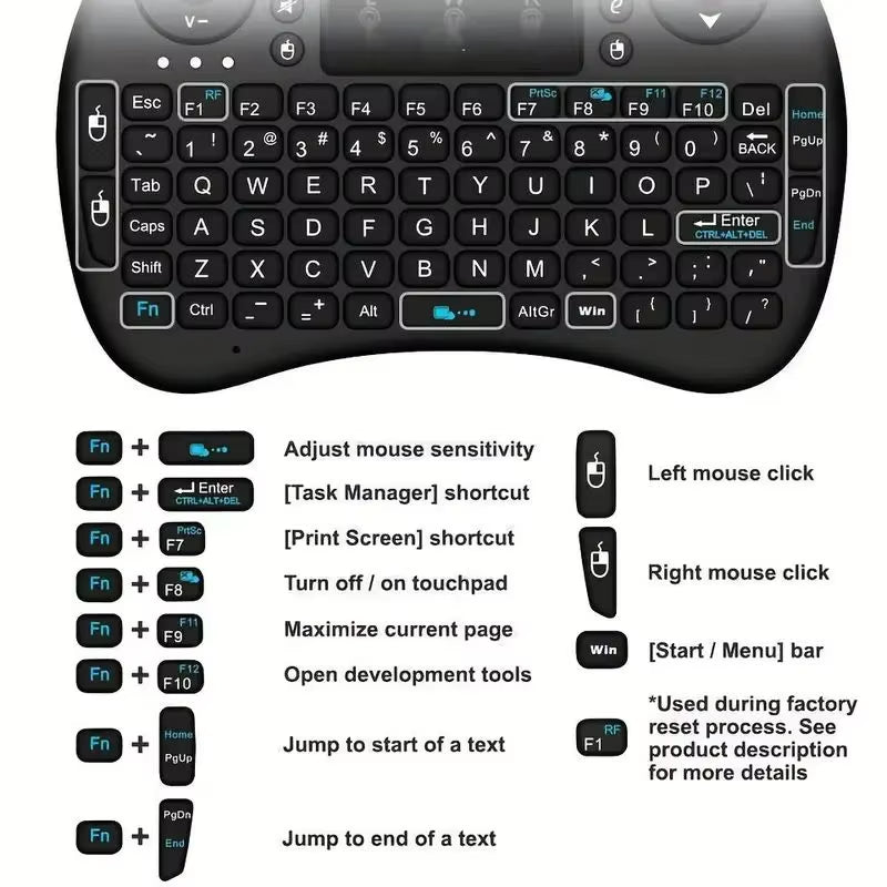 I8 2.4GHz Mini Wireless Keyboard and Air Mouse Remote with Touchpad for Android TV Box, PC, and Smart TV