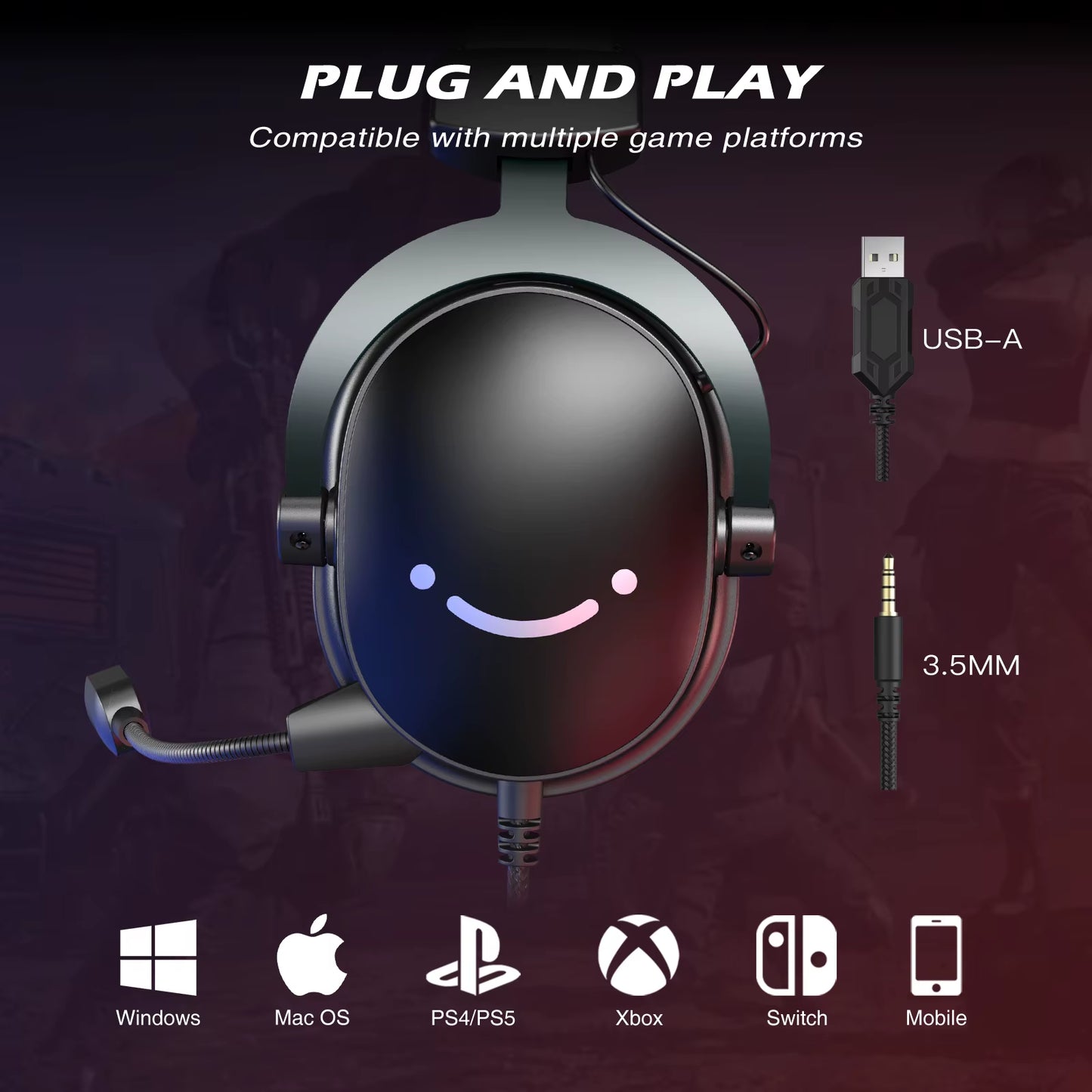 7.1 Surround Sound Headset with 3.5mm Jack and USB Connectivity, Volume Control, and Mute Switch for PC, Mac, PS4, and PS5 - Model H9