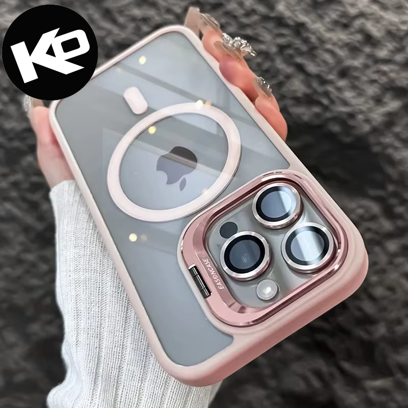 Premium Magnetic Shockproof Phone Case for iPhone 11, 12, 13, 14, 15, 16 Pro Max and 16 Plus with Stand and Glass Lens Protection