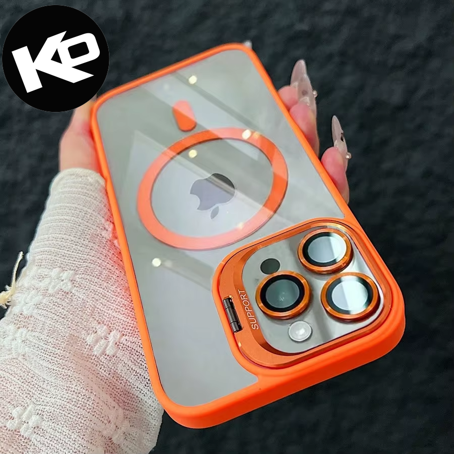 For iPhone 11, 12 and 13 Premium Magnetic Shockproof Phone Case with Stand and Glass Lens Protection