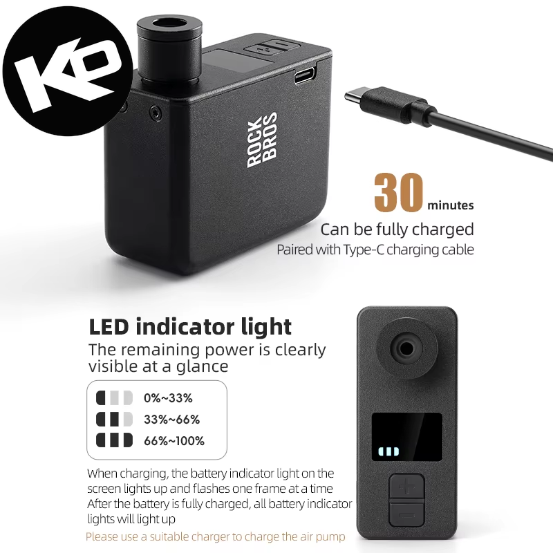 RockBros Portable Mini Electric Bicycle Pump 120PSI Type-C Bike Tire Air Inflator Pump MTB Road AV FV Valve Cycling Pump