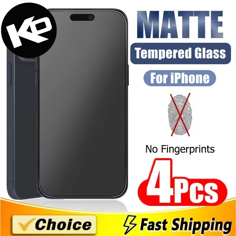 Matte Tempered Glass Screen Protectors for iPhone Models 11 to 15 Pro Max - 4-Pack Frosted Protection for iPhone 13 Mini, X, XR, XS Max