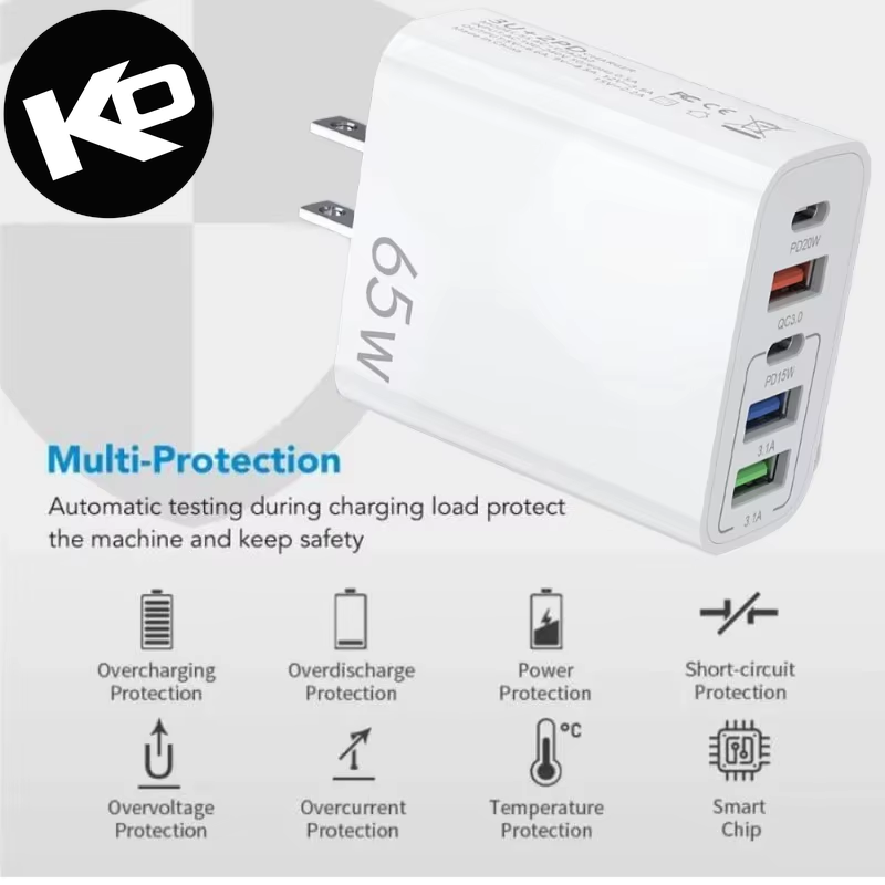 65W USB Fast Charging Type C For Mobile Phone Power Adapter - UK Plug