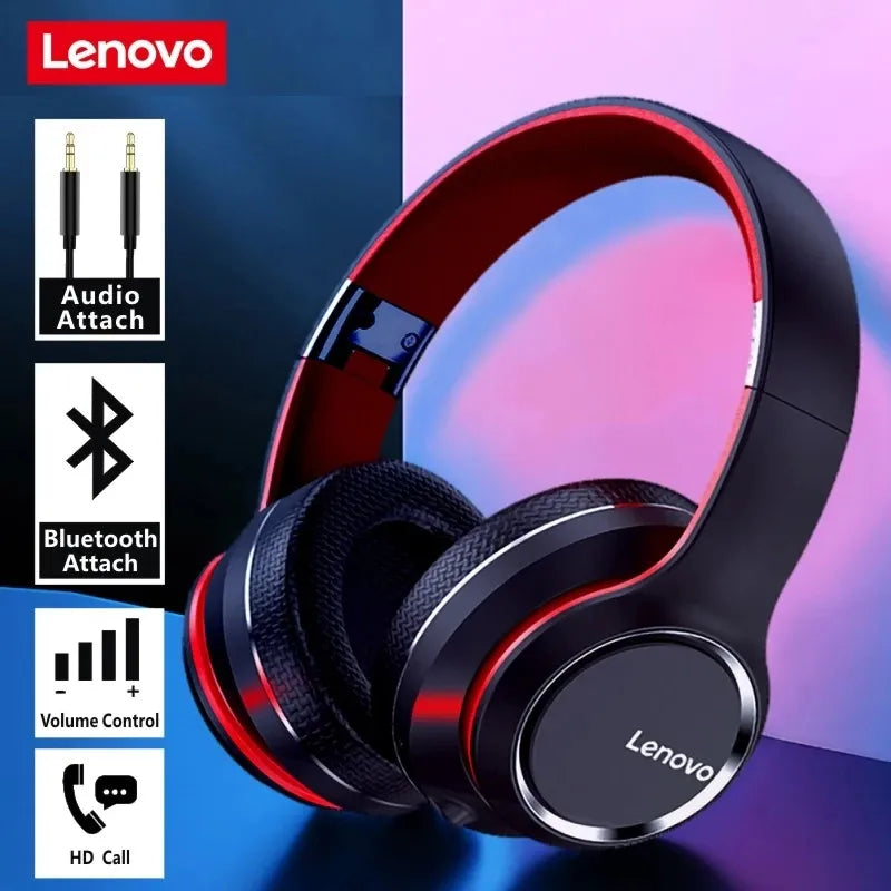 Lenovo HD200 Wireless Bluetooth Over-Ear Headphones with Noise Cancellation - HIFI Stereo Gaming Headset, Foldable Design