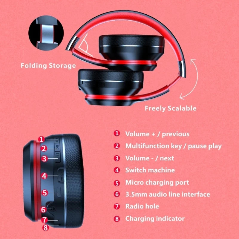 Lenovo HD200 Wireless Bluetooth Over-Ear Headphones with Noise Cancellation - HIFI Stereo Gaming Headset, Foldable Design