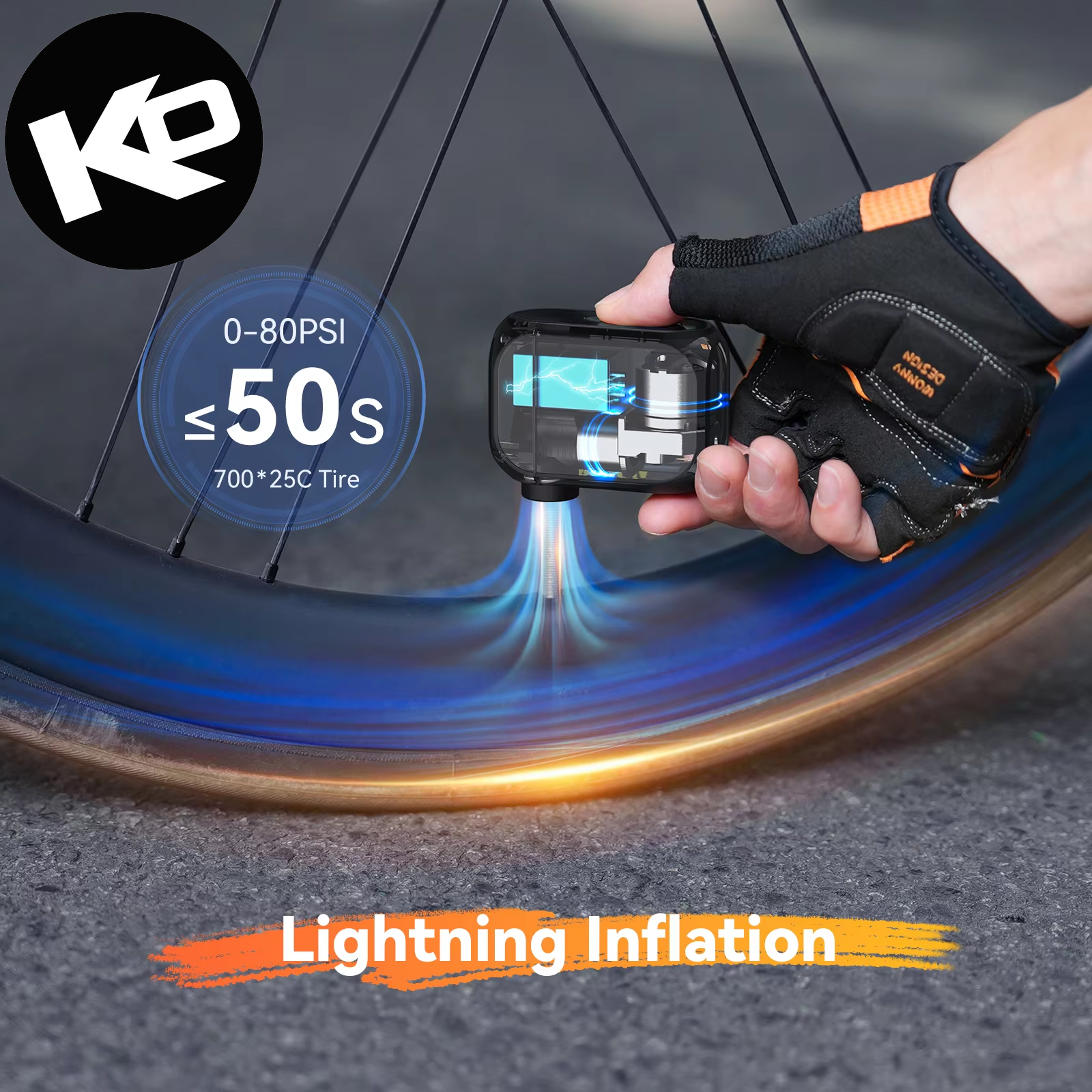 Anoutway AT1 Pro Mini Electric Pump for Bike Cordless Tire Inflator with Screen 25 Mins Fast Charging 120PSI Max 450Mah Battery