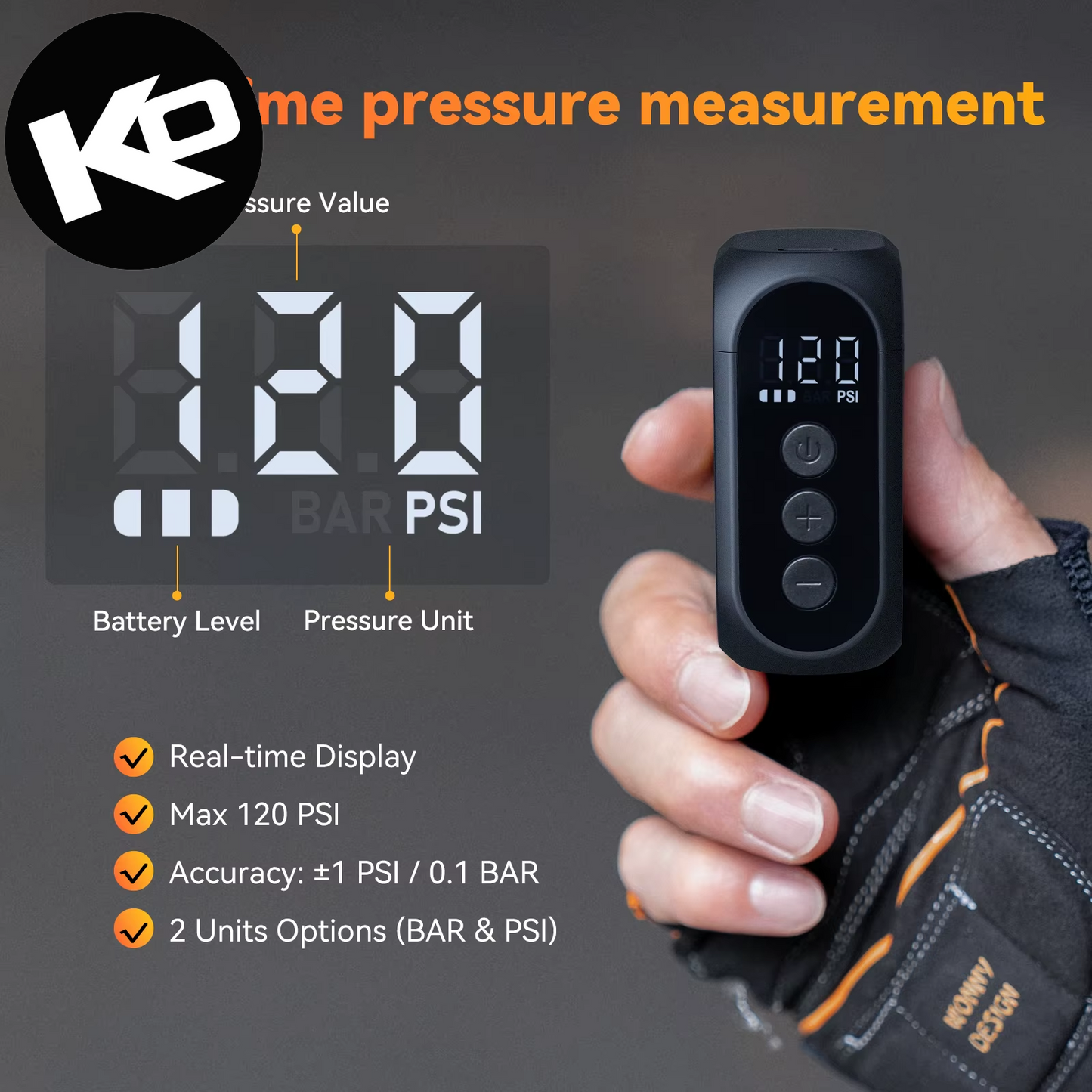 Anoutway AT1 Pro Mini Electric Pump for Bike Cordless Tire Inflator with Screen 25 Mins Fast Charging 120PSI Max 450Mah Battery