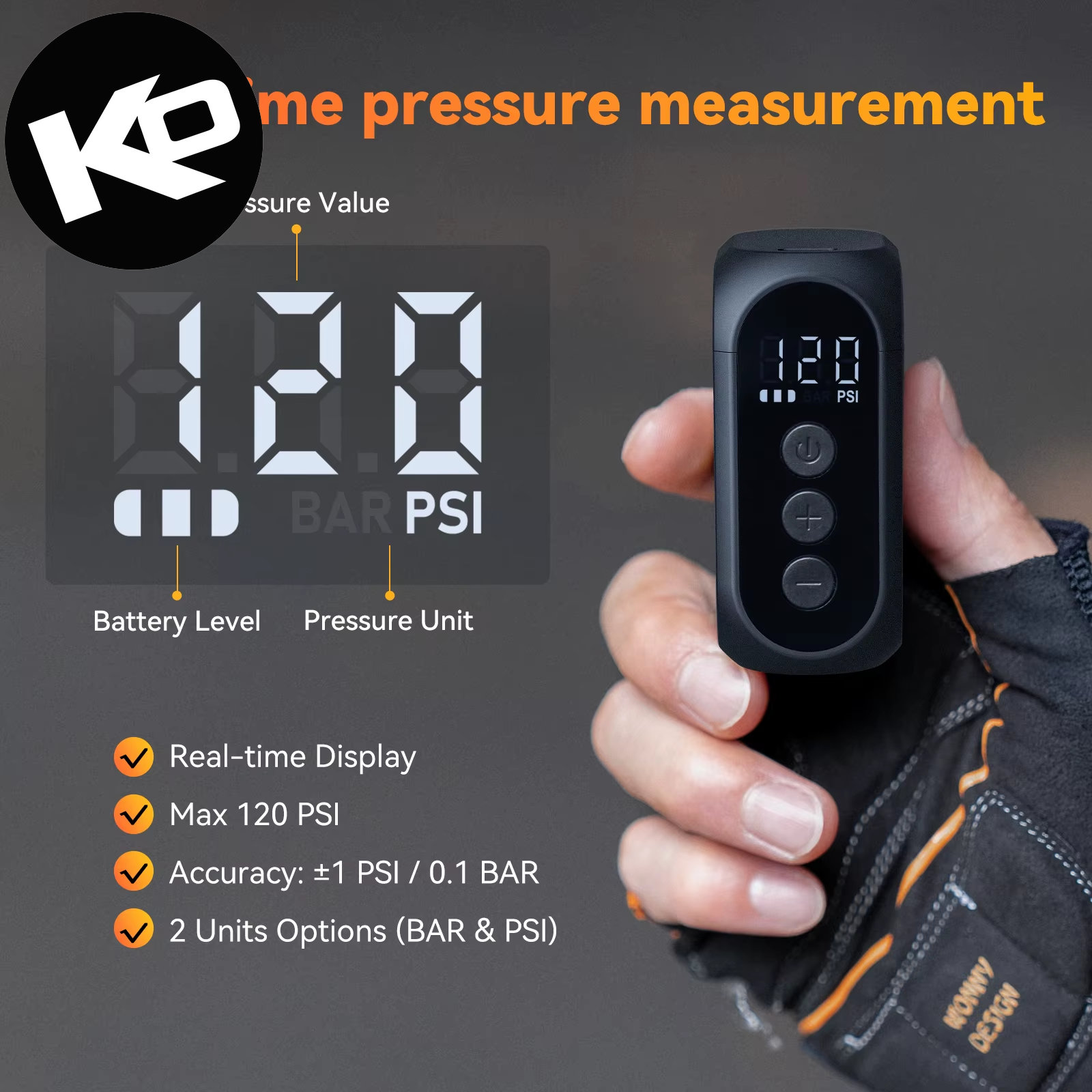 Anoutway AT1 Pro Mini Electric Pump for Bike Cordless Tire Inflator with Screen 25 Mins Fast Charging 120PSI Max 450Mah Battery