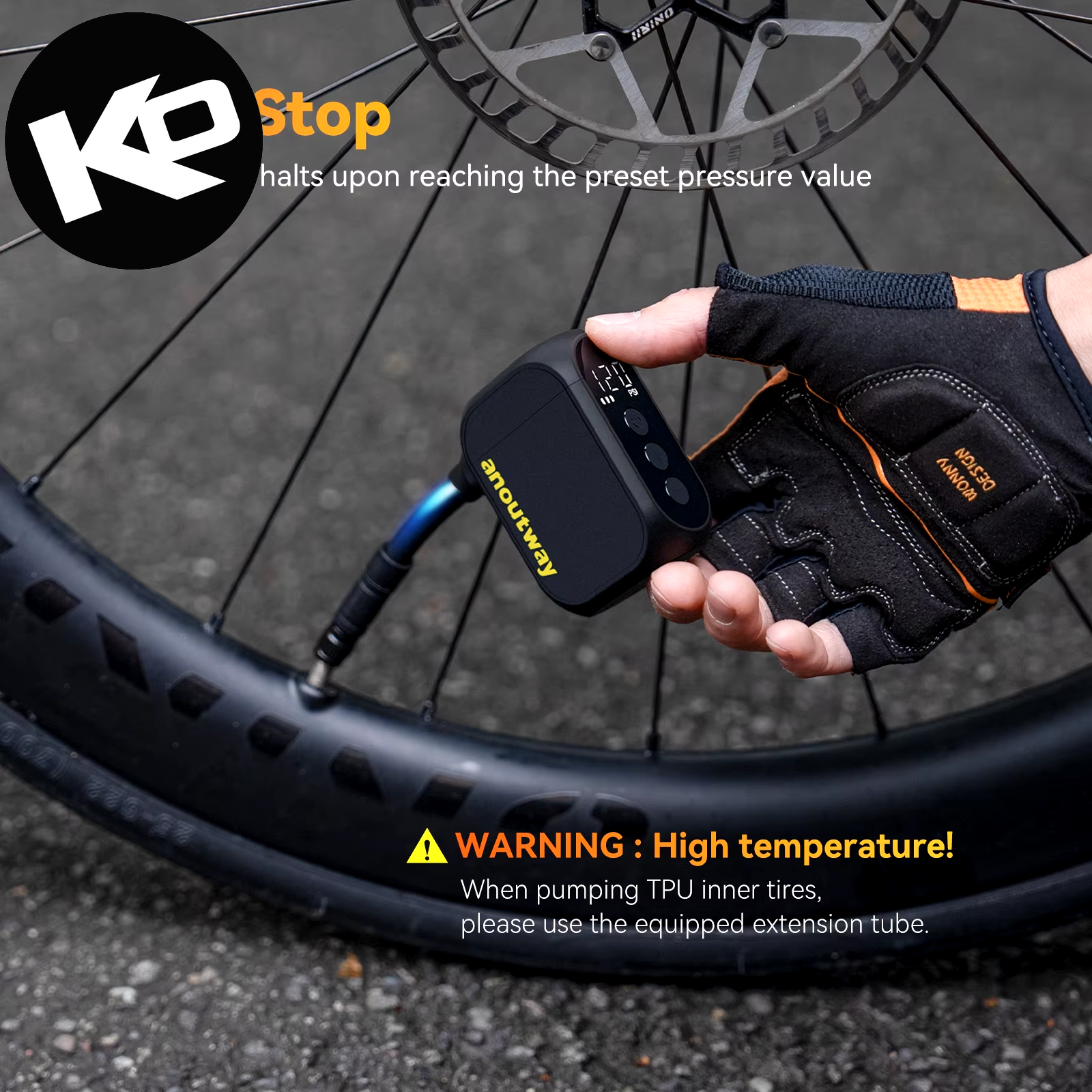 Anoutway AT1 Pro Mini Electric Pump for Bike Cordless Tire Inflator with Screen 25 Mins Fast Charging 120PSI Max 450Mah Battery